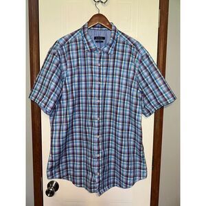 BUGATCHI Shaped Fit Button‎ Up Short Sleeve Plaid Shirt  Size Large